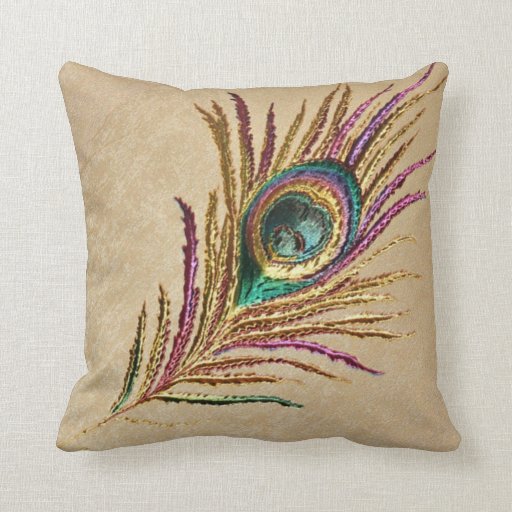 Vintage Embroidered Peacock Feather Throw Pillow Zazzle