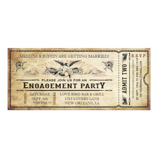Vintage Engagement Party Ticket Invitation