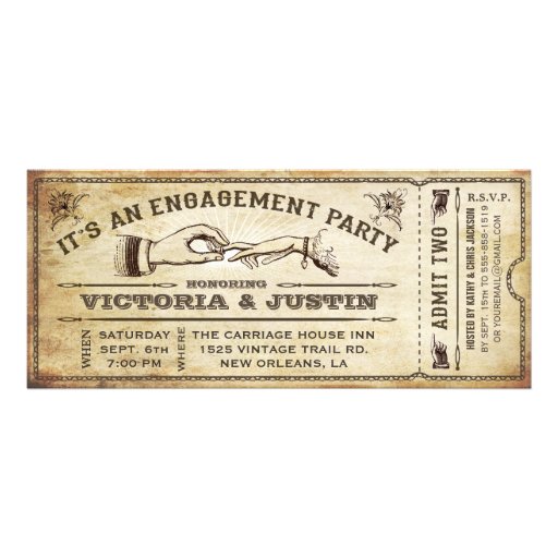 Vintage Engagement Party Ticket Invitation III (front side)