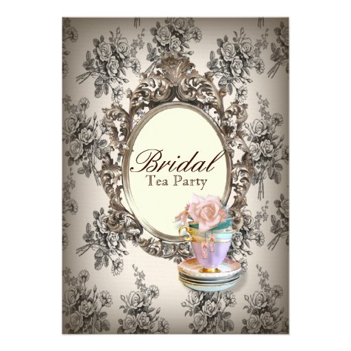 vintage english country bridal shower tea party invitations