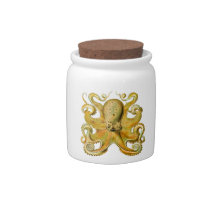 Vintage Ernst Haeckel Octopus in Yellow Candy Dishes