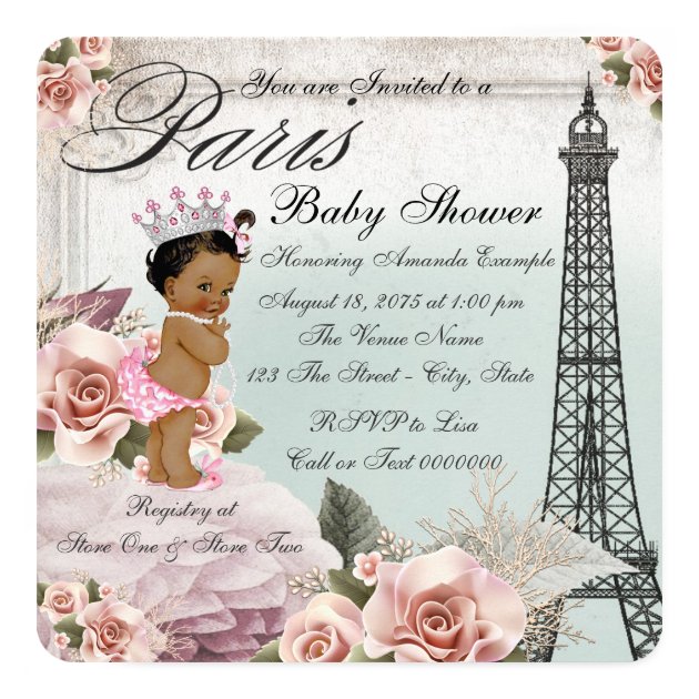 Vintage Ethnic Princess Paris Baby Shower Card