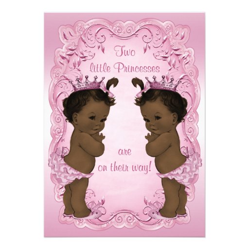 Vintage Ethnic Princess Twins Baby Shower Pink Invites (front side)