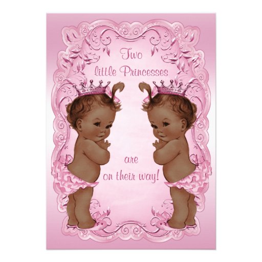 Vintage Ethnic Princess Twins Baby Shower Pink Custom Announcements (front side)