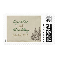 Vintage Evergreen Wedding Stamp