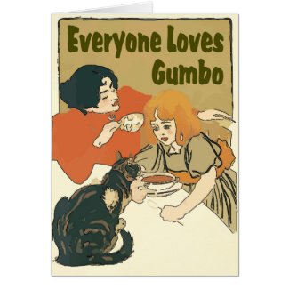 Vintage Everyone Loves Gumbo Poster, girl and cat,