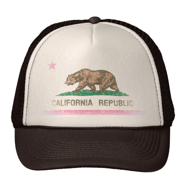 Vintage Fade California Republic Flag Trucker Hat-0