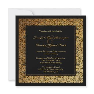 Vintage faded black gold damask wedding invitation invitation