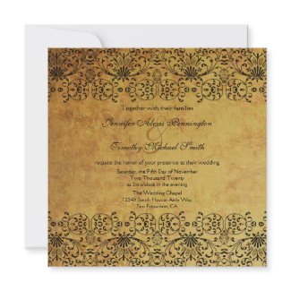 Vintage faded black gold damask wedding invitation invitation