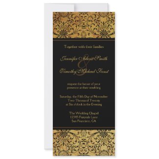 Vintage faded black gold damask wedding invitation invitation