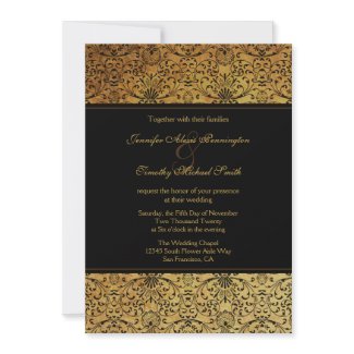 Vintage faded black gold damask wedding invitation invitation
