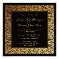 Vintage faded black gold damask wedding invitation