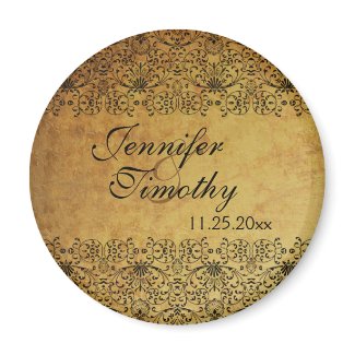 Vintage faded black gold damask wedding magnet magnet