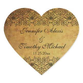 Vintage faded black gold damask wedding stickers sticker