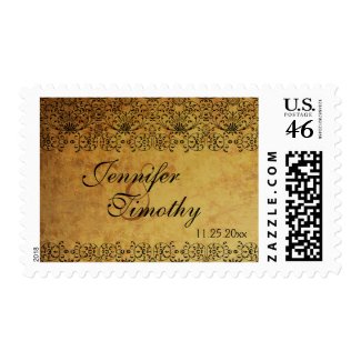 Vintage faded black gold damask wedding table card stamp