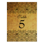 Vintage faded black gold damask wedding table card postcard