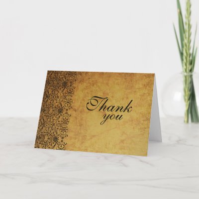 Vintage faded black gold damask wedding thank you greeting cards