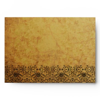 Vintage faded black gold swirl damask envelope
