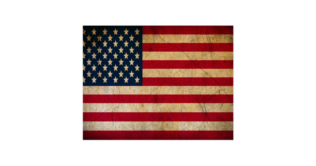 Vintage Faded Old Us American Flag Antique Grunge Postcard