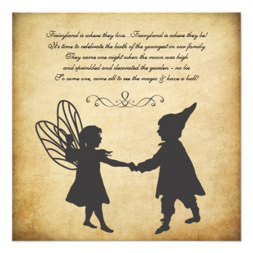 Vintage Fairy & Gnomes Birthday Garden Tea Party Personalized Invite