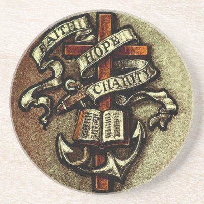 Vintage Faith Hope and Charity Symbol Coaster by WebzPickz