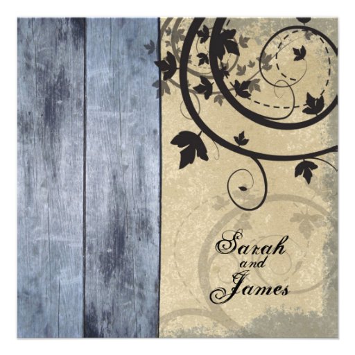Vintage Fall Wedding Invitation Blue Barn Board