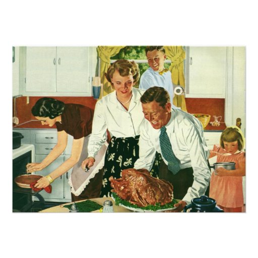 Vintage Family Cooking Thanksgiving Dinner Kitchen Custom Invitations (front side)
