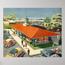 Vintage Family Restaurant with Customers Print
