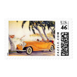 Vintage Family Vacation in a Convertible Car Stamps