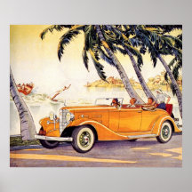 Vintage Family Vacation in a Convertible Car Posters