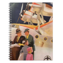 Vintage Family Vacation Via Seaplane w Propellers Spiral Notebooks