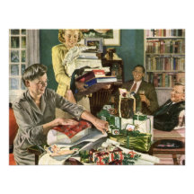 Vintage Family Wrapping Presents on Christmas Eve Announcement
