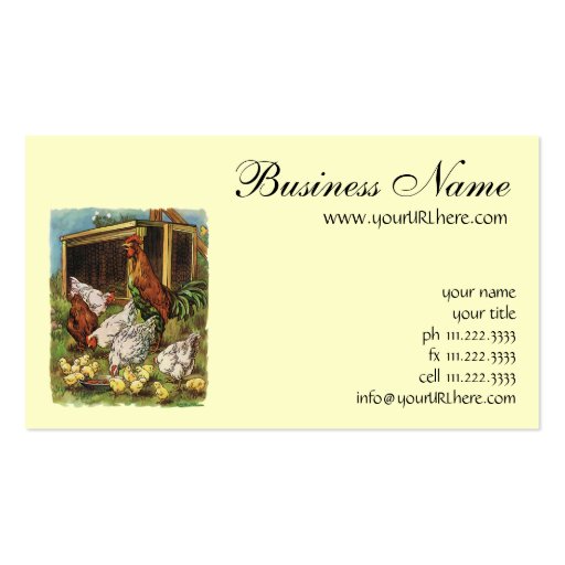 Vintage Farm Animals, Rooster, Hens, Chickens Business Card Template (front side)