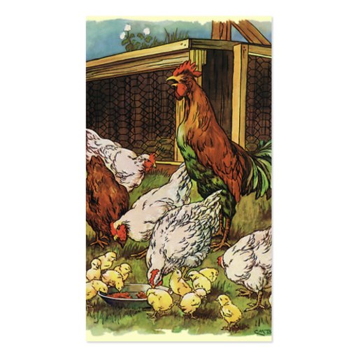 Vintage Farm Animals, Rooster, Hens, Chickens Business Card Template (back side)