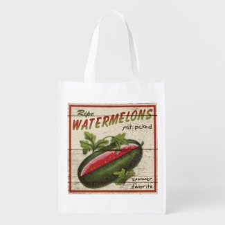 Vintage Farm Stand sign, Watermelon, grocery bag