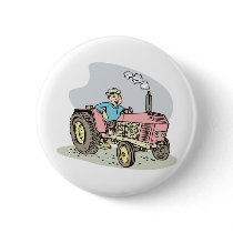 vintage farm tractor cartoon pinback button