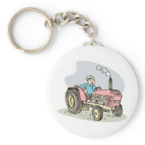 vintage farm tractor cartoon keychain