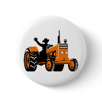 vintage farm tractor retro style button