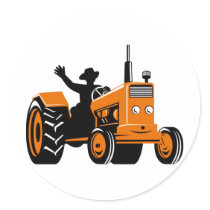 vintage farm tractor retro style round stickers