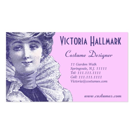 Vintage Fashion Card for Designer, Clothing Store Business Card (front side)
