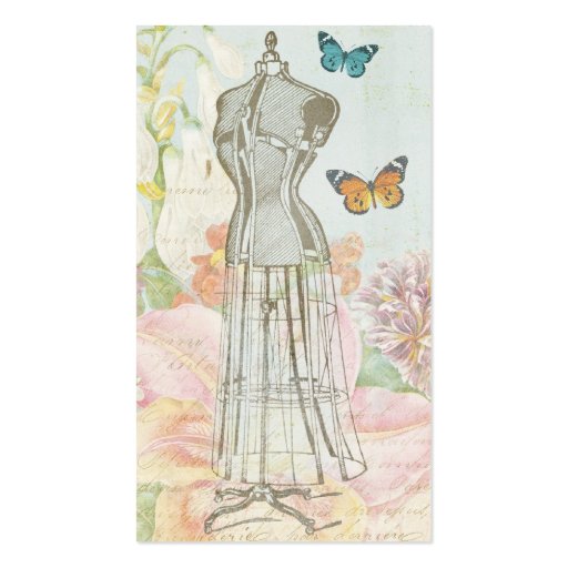 Vintage Fashion Designer Dress Form Antique Floral Business Cards (front side)