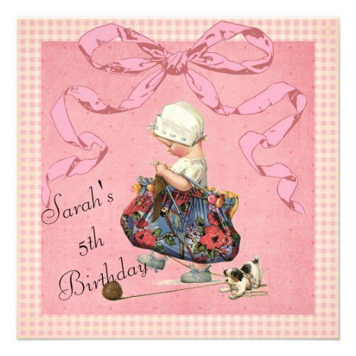Vintage Fashion Girl Pink Ribbon Birthday Invites
