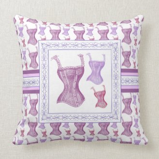 Vintage Fashion Style Pink and Purple Corsets Pillow
