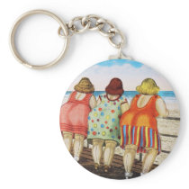 Vintage Fat Bottomed Girls at Beach Keychain