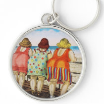 Vintage Fat Bottomed Girls at Beach Keychain