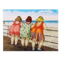 Vintage Fat Bottomed Girls at Beach Post Card