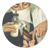 Vintage Father's Day with Dad Changing Diapers! Round Stickers
