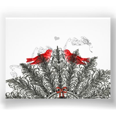 Vintage Feather Fan Love Birds Wedding RSVP Personalized Announcements