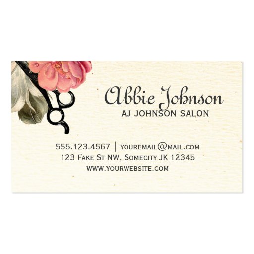 vintage feather hairstylist hair stylist floral business cards (back side)