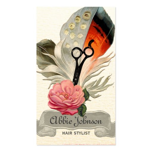 vintage feather hairstylist hair stylist floral business cards (front side)